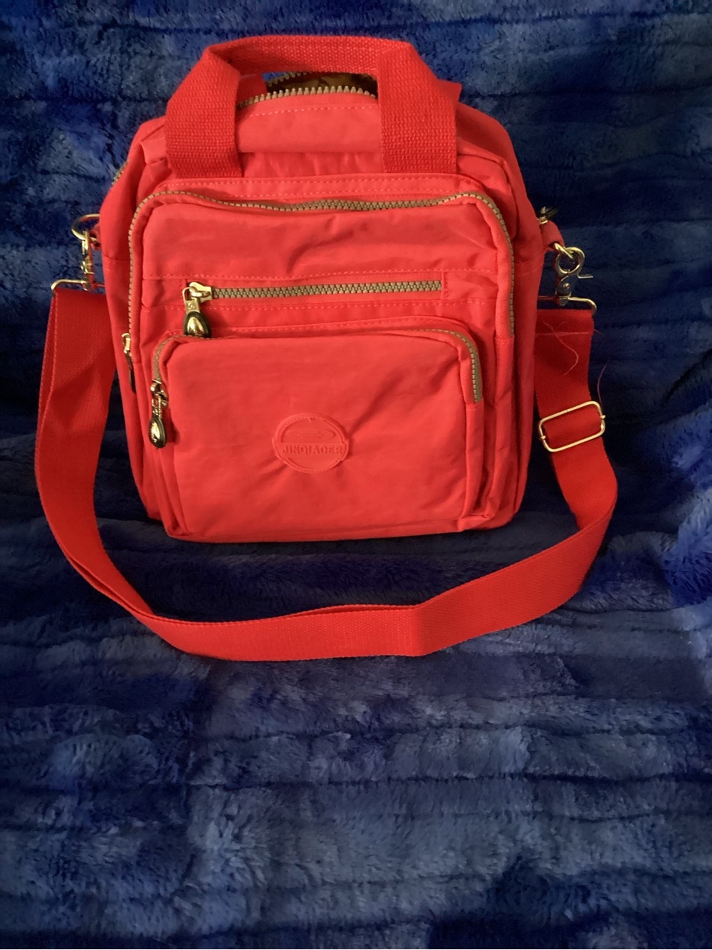 Red Crossbody Organizer Bag with Gold Hardware